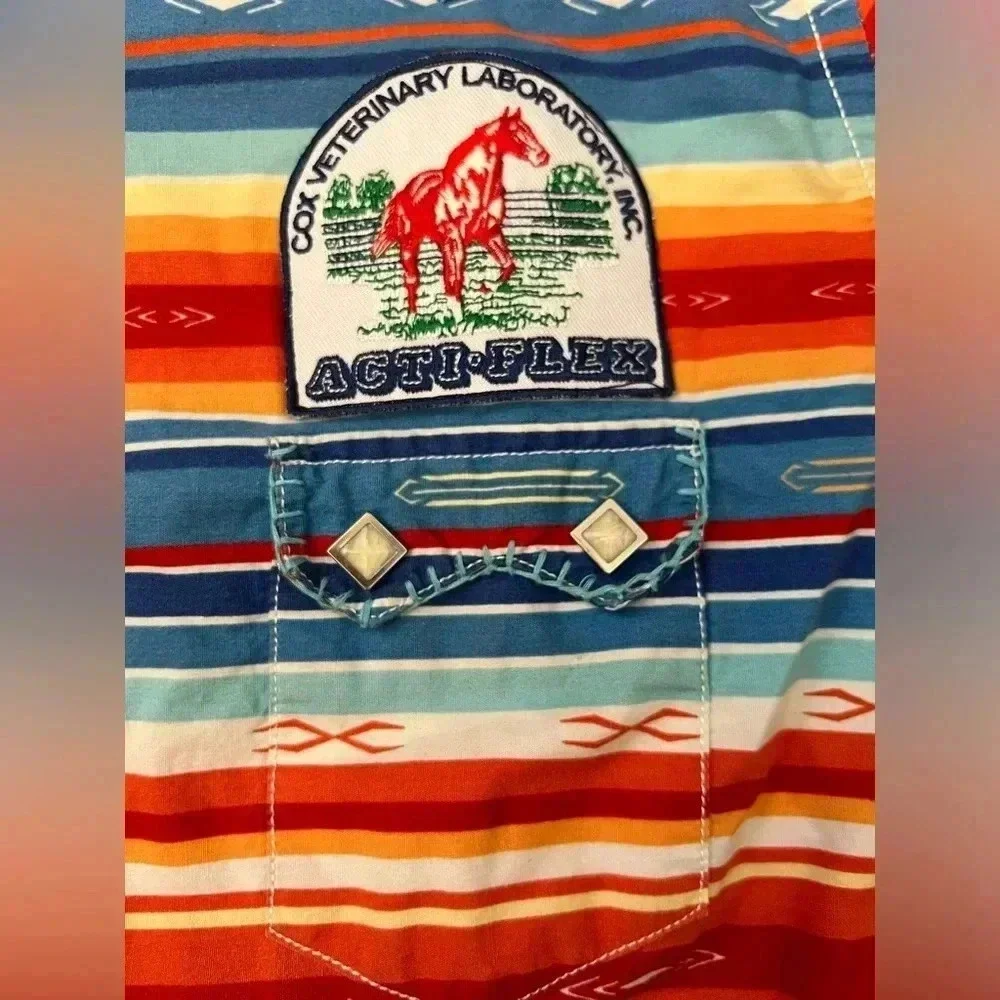 Panhandle Rough Stock Texas Striped Country Cowgirl Button Up Long Sleeve Sz L - Picture 7 of 14